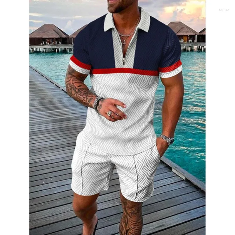 Herrspårspår Tracksuit kostym Polo överdimensionerade 2 -stycken uppsättningar för män Business Casual 3D Printed High Quality Fashion Outfits Summer