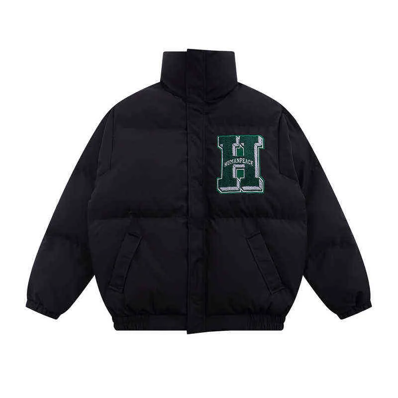 Heren Down Parkas Harajuku Retro Letter Flock Stand Kraagkraag katoenen jas Vrouwen en mannen ins Lovers Dikke broodjack T220928