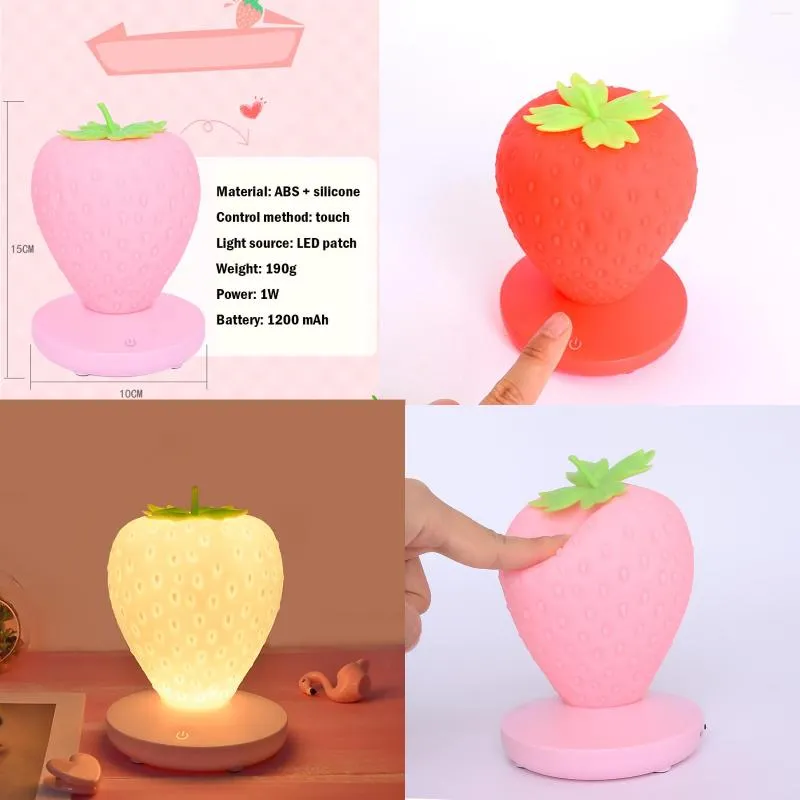 Nattljus Strawberry Lamp Barn med sovande ljus kul frukt form usb laddning silikon touch switch luminaria