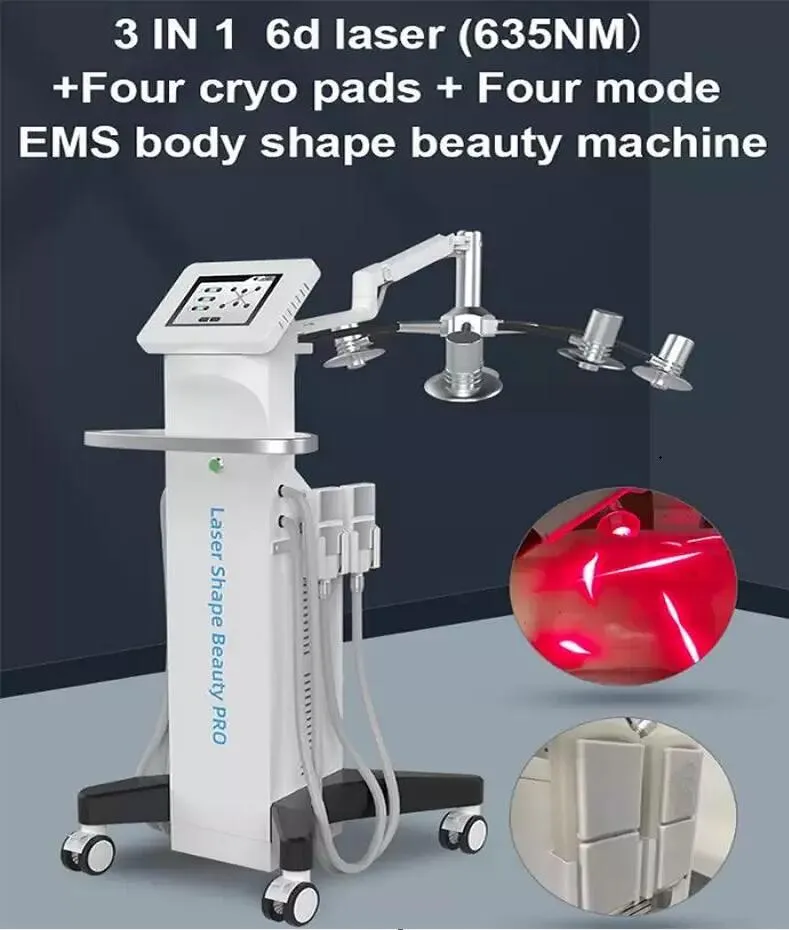 Professional 3 в 1 6D Lipo Slimmer Laser Diode Lipolaser Горение жирового целлюлита Удаление Cryolipolysis EMS Slim Machine Skin Омоложение.