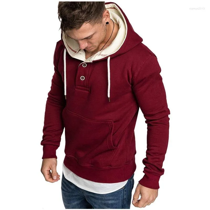 Erkek Hoodies Bahar Sonbahar Kapüşonlu Sweatshirt Erkekler Moda Boyun Çizgisi Düğmesi Erkekler Polar Vintage Harajuku Hoodie Sweatshirts Adam Giyim