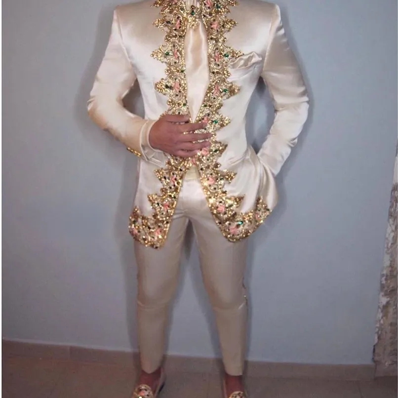 Męskie garnitury Blazers Dwuczęściowy kurtka Plant Włoski stojak Slim Fit Wedding dla niestandardowych haftów 220922