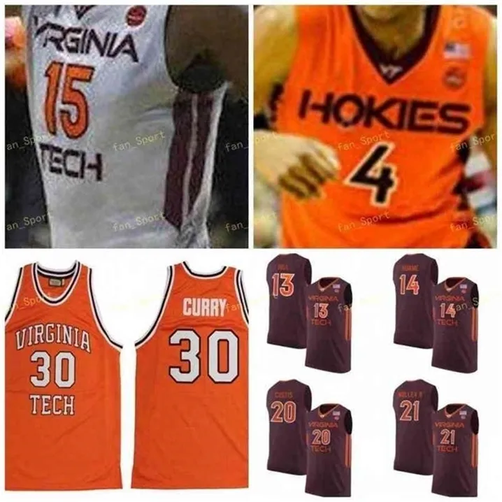 SJ NCAA College Virginia Tech Hokies Jersey de basquete 4 Nickeil Alexander-Walker 5 Justin Robinson 10 SJ Nathan Kabongo 13 Ahmed Hill Custom