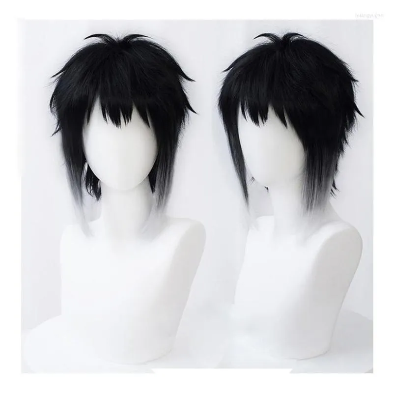 Fournitures de fête Bungo Bungou Stray Dogs Ryunosuke Akutagawa Court Noir Avec Perruque Blanche Cheveux Résistant À La Chaleur Cosplay Costume Perruques Cap