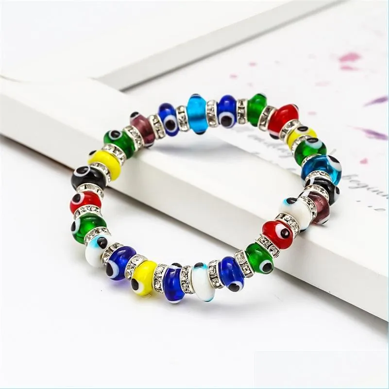 Pulseras con dijes Joyería de moda Colorf Pulsera de mal de ojo Ojos azules Pulseras con cuentas elásticas Entrega de gotas 2021 Dhseller2010 Dhseq