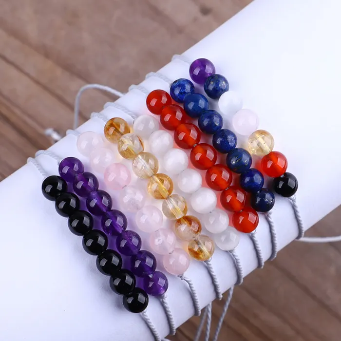 Strand Natural Stone Bead Bracelet Women Healing Yoga Seven Chakra Citrine Amethyst Woven Adjustable Gemstone Bracelets Fashion Jewelry Gift