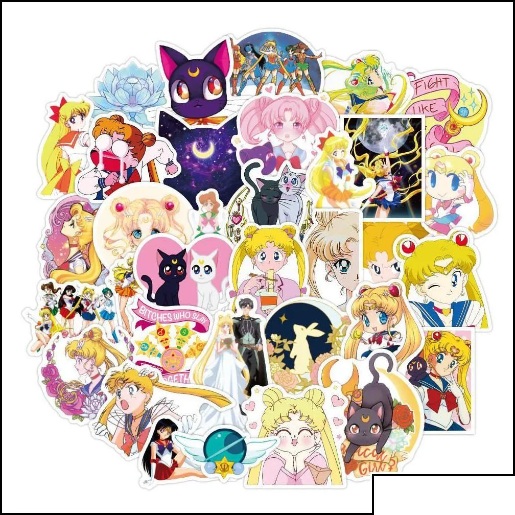 Autocollants muraux 50pcs / set Sailor Moon Girls Imperpose pour le cahier ordinateur portable Guitare Car autocollant Drop Livraison Oth0E