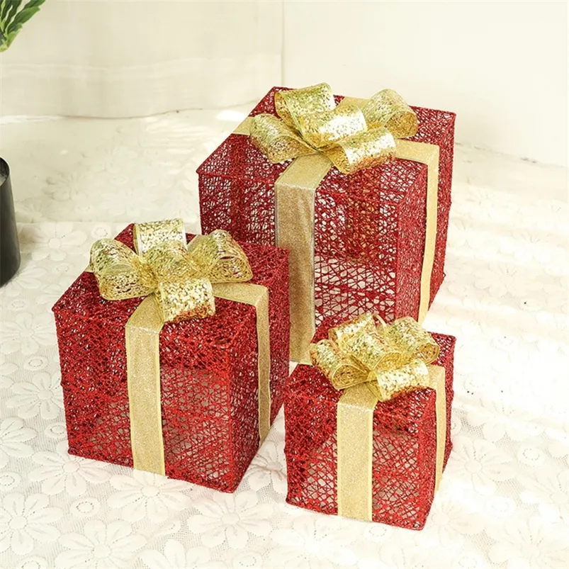 GREST PRESENTE 3PCS Caixa de presente de Natal Multifuncional para crianças amigas que brilham design de ferro forjado Craft Craft Gold Hollow Boxes 220922