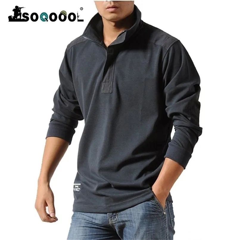 Men's Polos Soqoool Casual Shirts Autumn Loose Long Sleeved Tactical Military Big Size Business Leisure Polo Shirt 220922