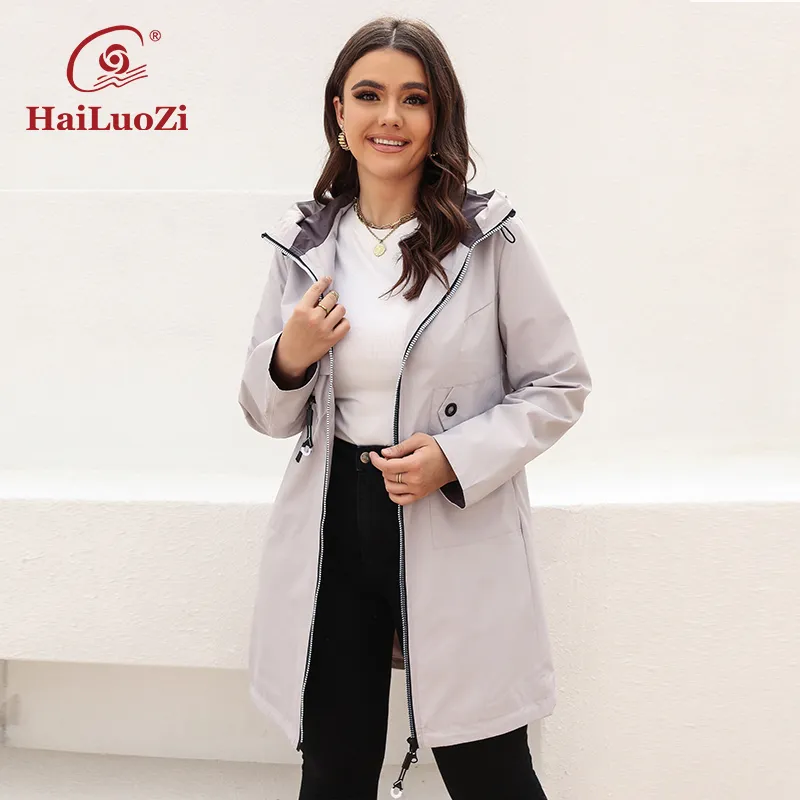 Kvinnor s plus size yttre kläder rockar Hailuozi Trench Coat Jacket för kvinnor Spring Short Parka Hooded Casual Windbreaker Pockets Outwear 2202 220922