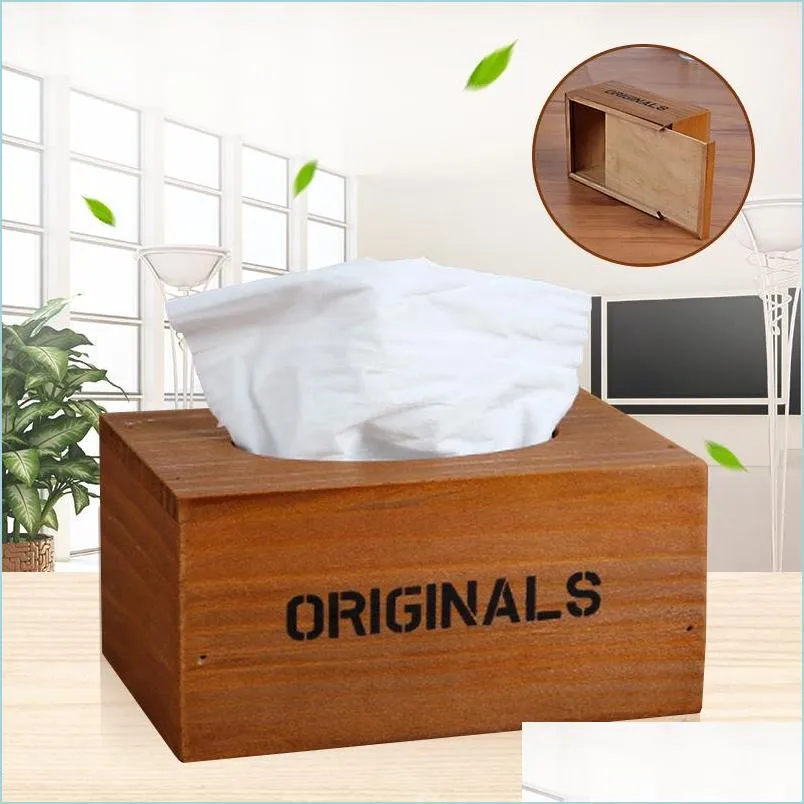 Tissue Boxes Napkins Wooden Antique Box Container Paper Rack Office