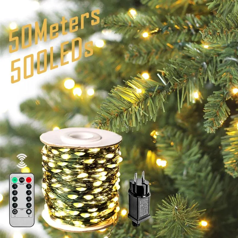 Strängar 50 meter Led Garland String Lights Street Fairy Lamps Waterproof Decoration For Patio Holiday Yard Garden Wedding Party