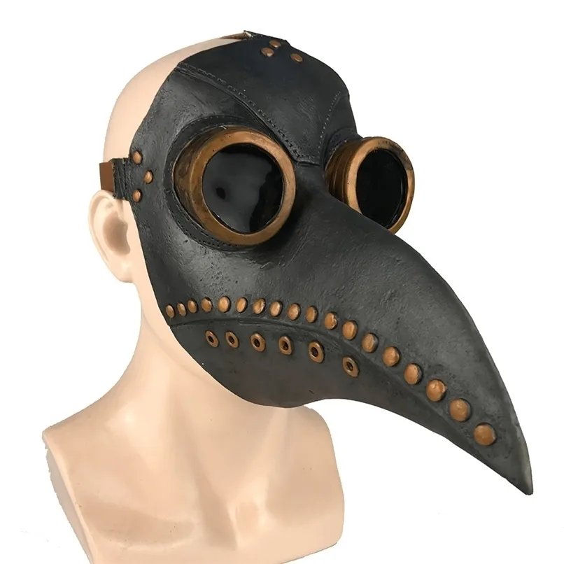 أقنعة الحفلات المضحكة في العصور الوسطى Steampunk الطاعون الطبيب Bird Mask Latex Punk Cosplay منقار الكبار هالوين الحدث RB 220921