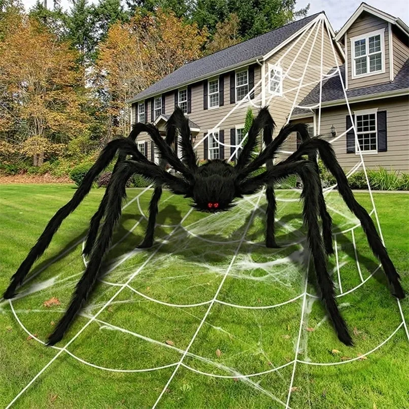 Apparena dla psów Halloween Giant Spider Ogromne elastyczne pajęczyny terror Pluszowy wystrój rekwizytów nawiedzone homePartyLawnoutdoor 220921