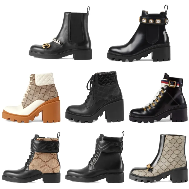 Ontwerper Martin Boots High Heels Ankle Boot Real Shoes Fashion Winter Fall Martins Cowboy Leather gewatteerde veterschoen Rubber Lug Sole
