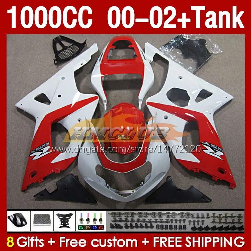 Zbiornik Fairing Fairings dla Suzuki GSXR 1000 CC 1000cc K2 GSXR-1000 2000-02 Bodys Red White 155NO.85 GSX R1000 GSXR1000 2002 2002 GSX-R1000 00 01 02 OMO