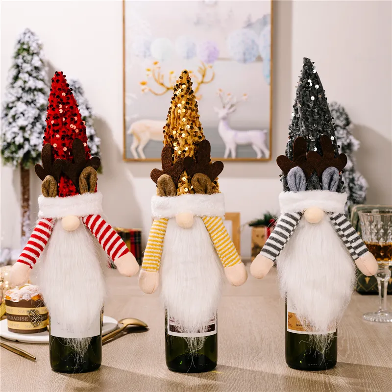 Renne Noël Gnome Bouteille De Vin Couvre Suédois Tomte Décoratif Champagne Toppers Maison Table À Manger Décorations XBJK2209