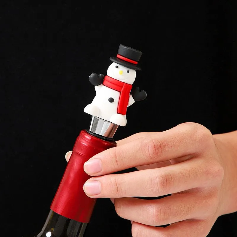 Christmas Wine Bottle Stopper Reusable Santa Snowman Decorative Wine Accessories Kitchen Table Decoration