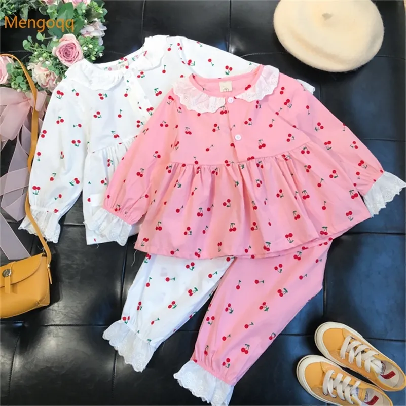 Pajamas Kids Girls Summer Children Sleepwear Baby Sets Flower Lace Cotton Nightwear Clothes Clothing 2 7Y 220922