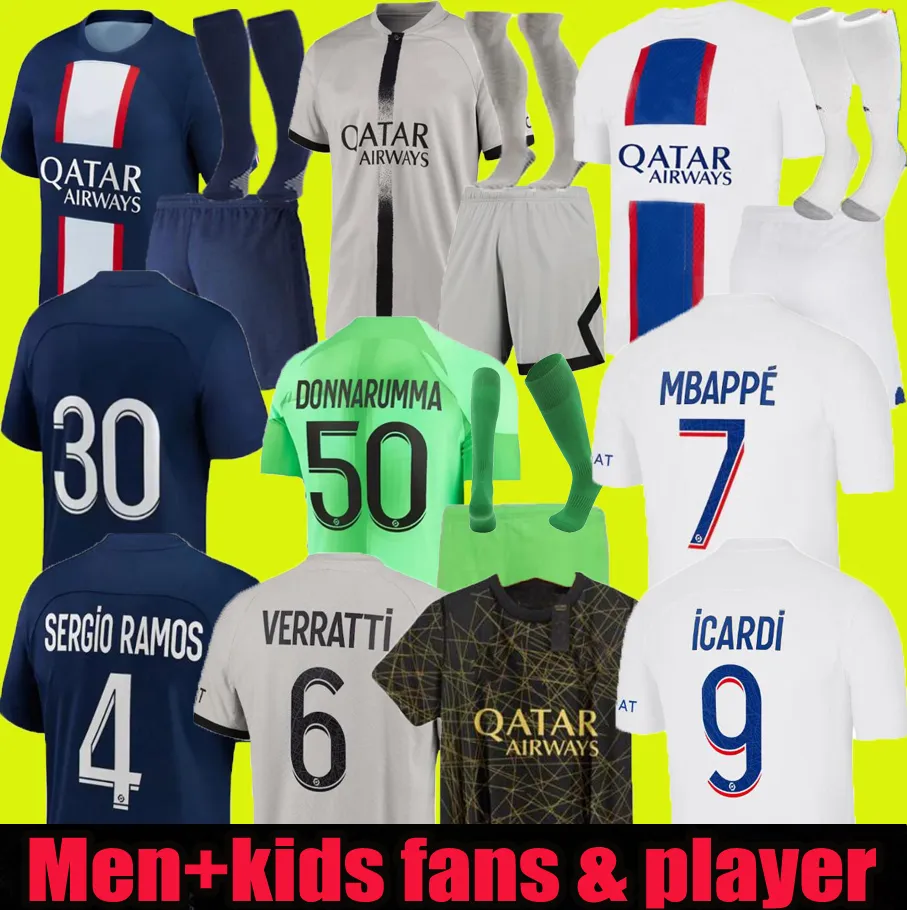 21 22 Mbappe Sサッカージャージ2022 2023 Di Maria Wijnaldum Sergio Ramos Hakimi Fourth Maillots de Football Kit Verratti 3番目の4番目のシャツ