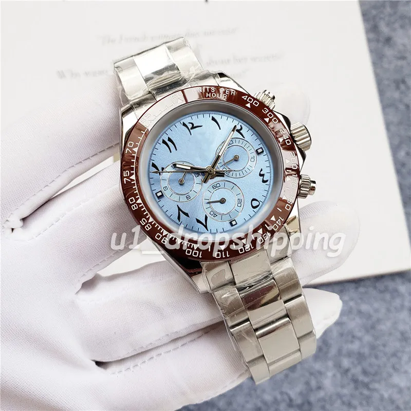 D Ropshipping- Mens Mechanical Watch Arabiska siffror 40mm BabyBlue Ratten