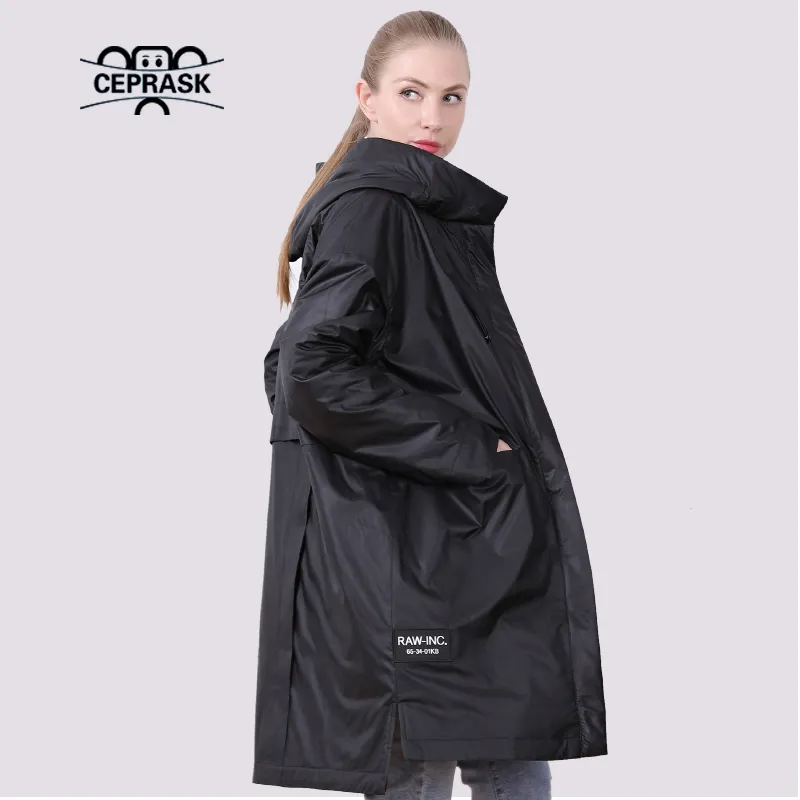 Frauen Plus Größe Oberbekleidung Mäntel CEPRASK Frühling Jacke Frauen Mode Dünne Baumwolle Weiblichen Mantel Herbst Lange Stepp 5XL Parkas Mit Kapuze outwear 220922