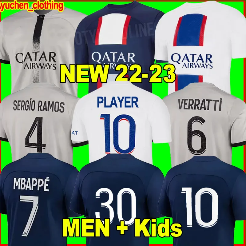 JOUEUR 30 10 MBAPPE 7 maillots de football HAKIMI SERGIO RAMOS WIJNALDUM 22 23 Maillots S maillot de football 2022 2023 hommes kit enfants ensembles uniformes