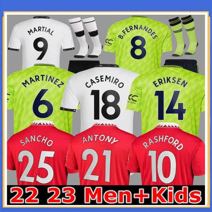 축구 유니폼 팬 플레이어 22 23 Sancho Bruno Fernandes Man Utd Rashford Football Shirt 2022 2023 남자 키트 키트 Elanga Martinez Malacia Eriksen Manchesters Casemiro