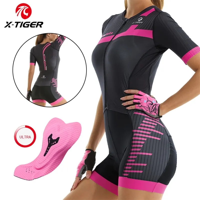 Rowerowe koszulki Sets X-Tiger Women Jersey Sets Letni triathlon krótki rękaw Sexy rajstopy rowerowe kombinezony maillot ropa ciclismo Ubranie rowerowe 220922