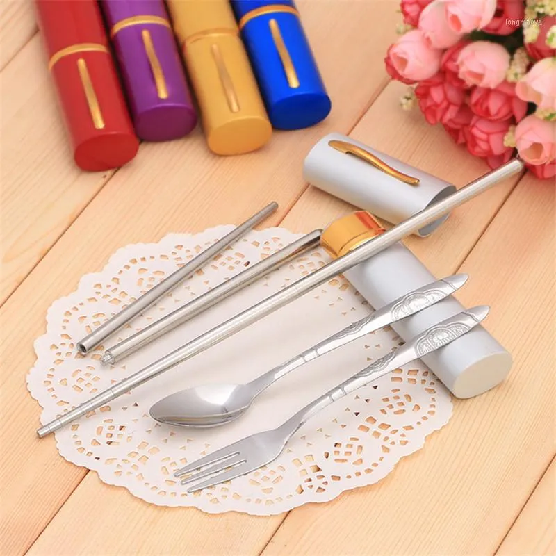 Flatware Sets 100set/lot 3 In1 Cutlery Set Stainless Steel Fork Travel Pen Tableware Faqueiro Inox