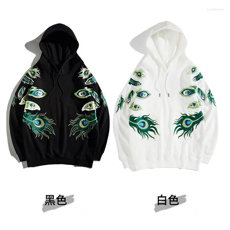 Heren Hoodies herfst 2022 Zware industrie Peacock Borduurwerk herenkap sweatshirt pullover nationale trend jeugdpaar