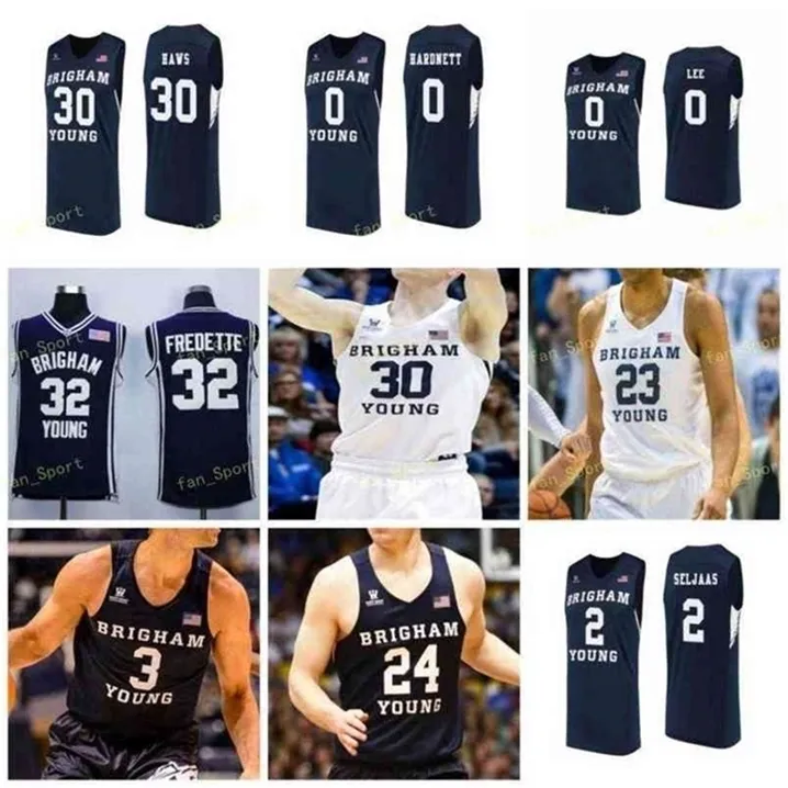 Sj NCAA College BYU Cougars Basketball Jersey 3 Blaze Nield 30 TJ Haws 32 Jimmer Fredette 33 Dalton Nixon 4 Alex Barcello cousu sur mesure