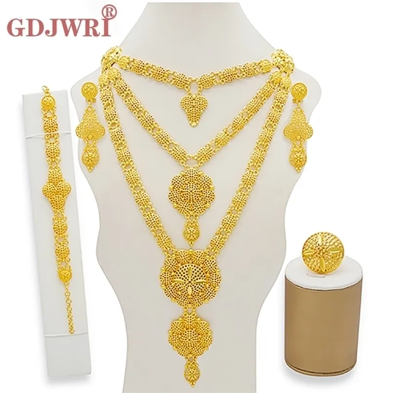 Dubai Jewelry Set Gold Color Necklace Earring Set For Women African France Wedding Party Jewelerie Ethiopia Bridal Gifts 220922