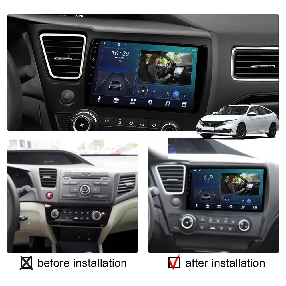 Bilvideospelare 9 "Android Quad Core Autoradio med GPS-navigering för Honda Civic 2008-2012