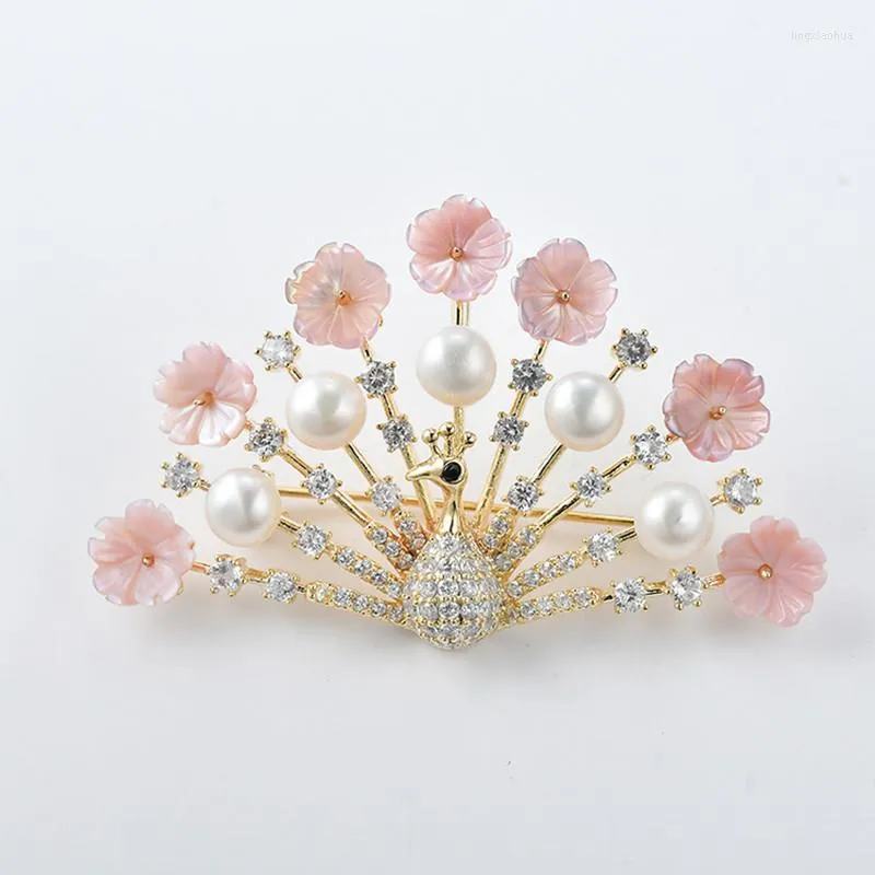 Body Jewelry Light Luxury Fashion Ms. Austrian Crystal Pearl Brooch Clothing Accessories Temperament Peacock Wedding Brooches Gifts