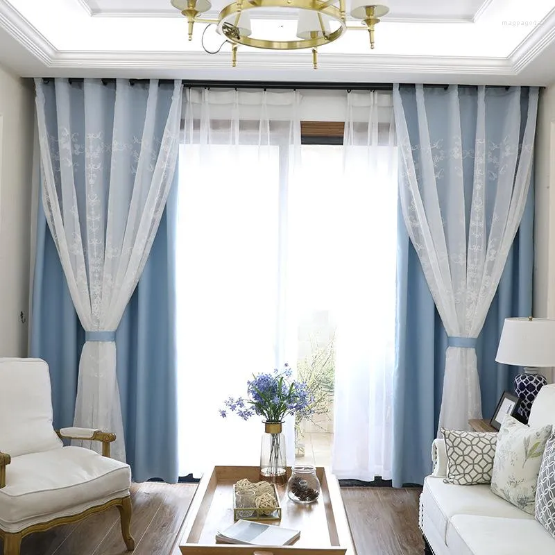 Rideau Style coréen couture dentelle Double couche haute rideaux occultants pour salon salle à manger chambre princesse Ycy