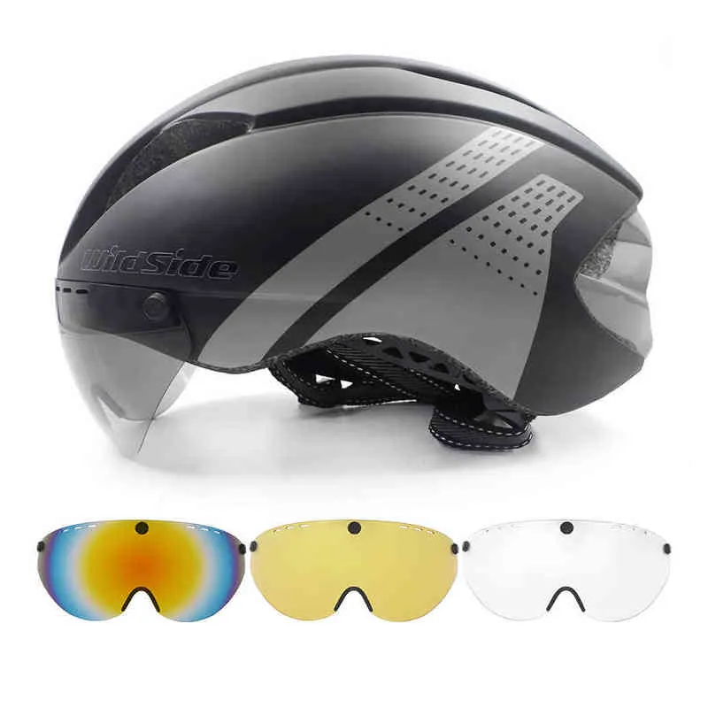 Caschi da ciclismo Casco Aero tt cronometro casco da ciclismo per uomo donna occhiali da corsa casco da bici da strada con lente Casco Ciclismo attrezzatura da bicicletta T220921