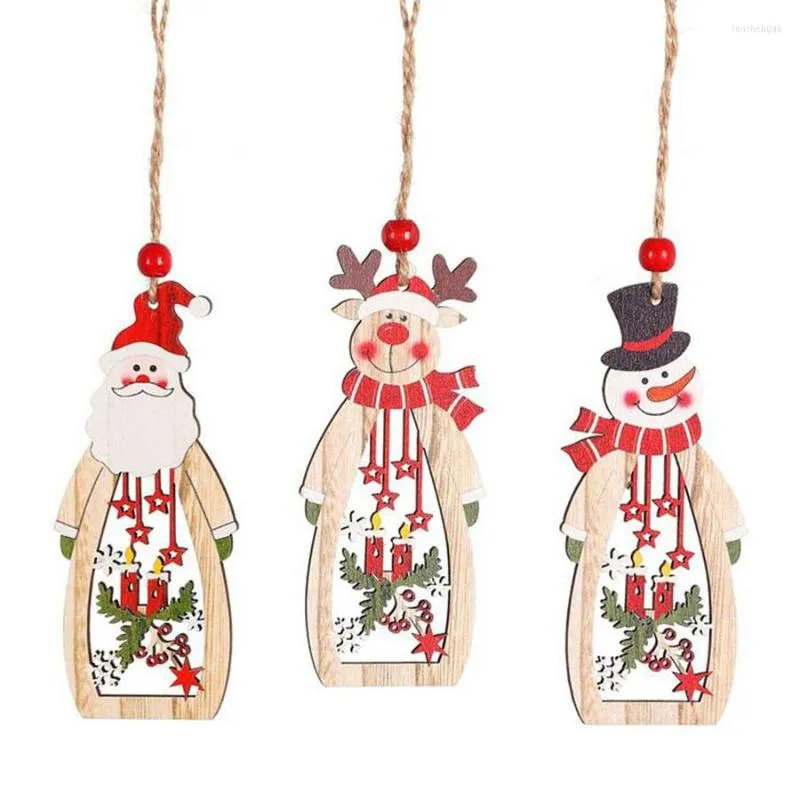 Juldekorationer älg Santa Claus Snowman Wood Pendant Tree Decoration 2022 för hemtordörrfönster