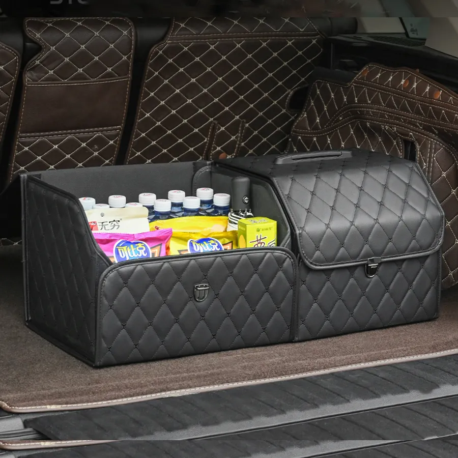 Coffre de voiture boîte de rangement haute capacité organisateur coffre en cuir PU multi-usage boîtes à outils stockage de collations pliant pour sac de rangement d'urgence