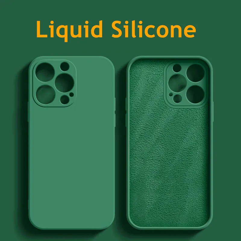 TPU Liquid Silicon Originalfodral för iPhone 14 Pro Max 13 12 Pro Cover Stuffsäker fyrkant med logotyp