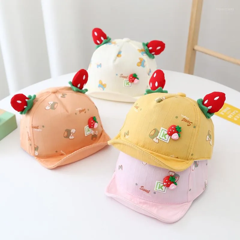 Berets Baby Caps Hat Cute Strawberry Accessories Kids Baseball Cap قابلة للتعديل الأولاد الفتيات Snapback القبعات القطن أطفال