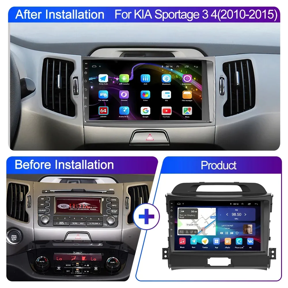 Car Video Android Radio 2Din Support Split Screen 16GB with GPS Mirrorlink FM Bluetooth for KIA Sportage R