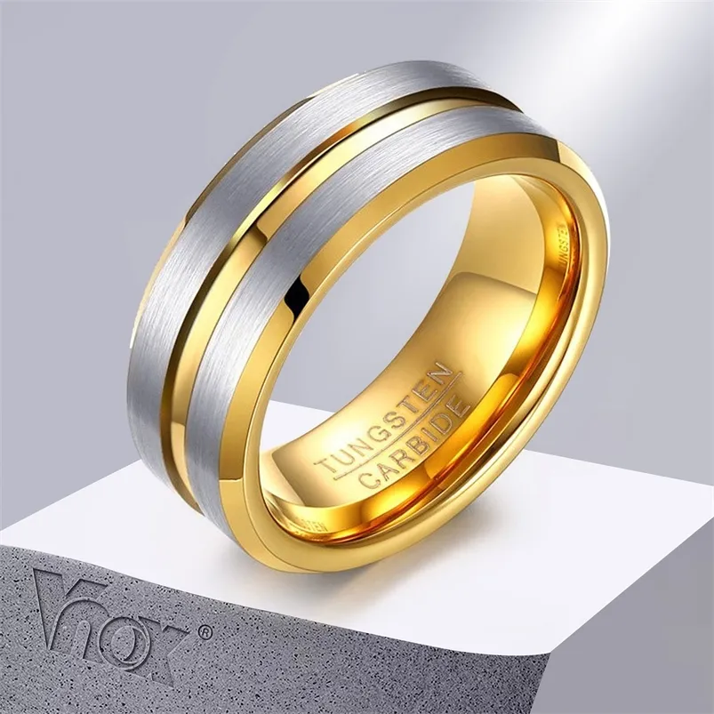 Ringos de cluster Vnox tungsten for Men Jewelry 8mm Punk Men's Ring Gift GoldColor 220921