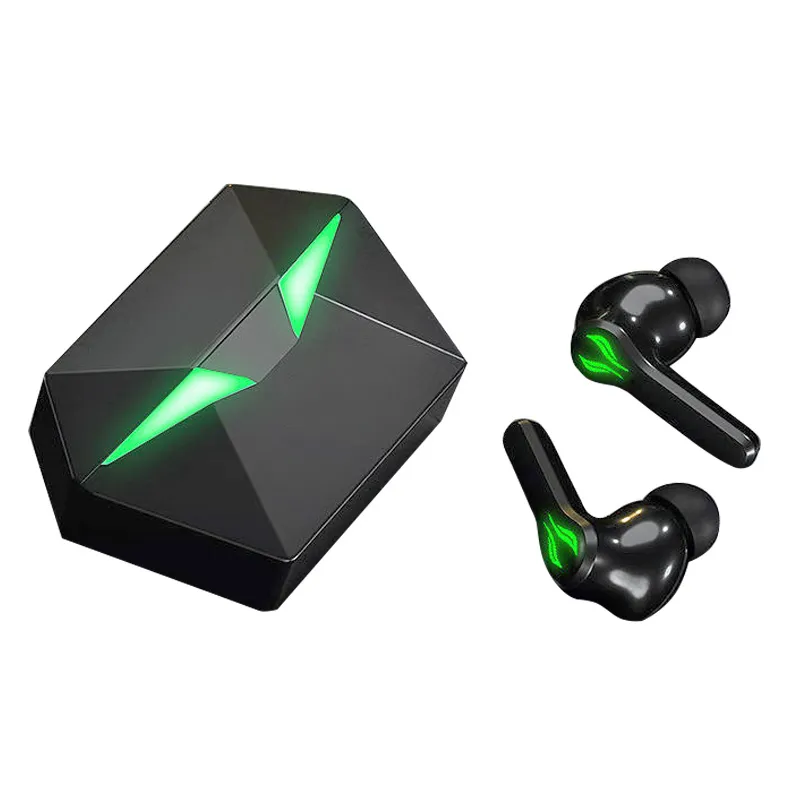 TWS mobiltelefonörlurar True Trådlös Bluetooth-hörlurarspel för Apple iOS Android Waterproof In-Ear Earbjudningar Green Lighting Buller-Cancelling Bass Music