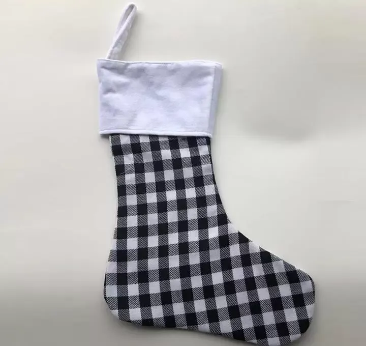 Plaid Christmas Stocking Cotton  Flannel Black Christmas Stocks Xmas Decor Sublimation blanks Santa Stockings