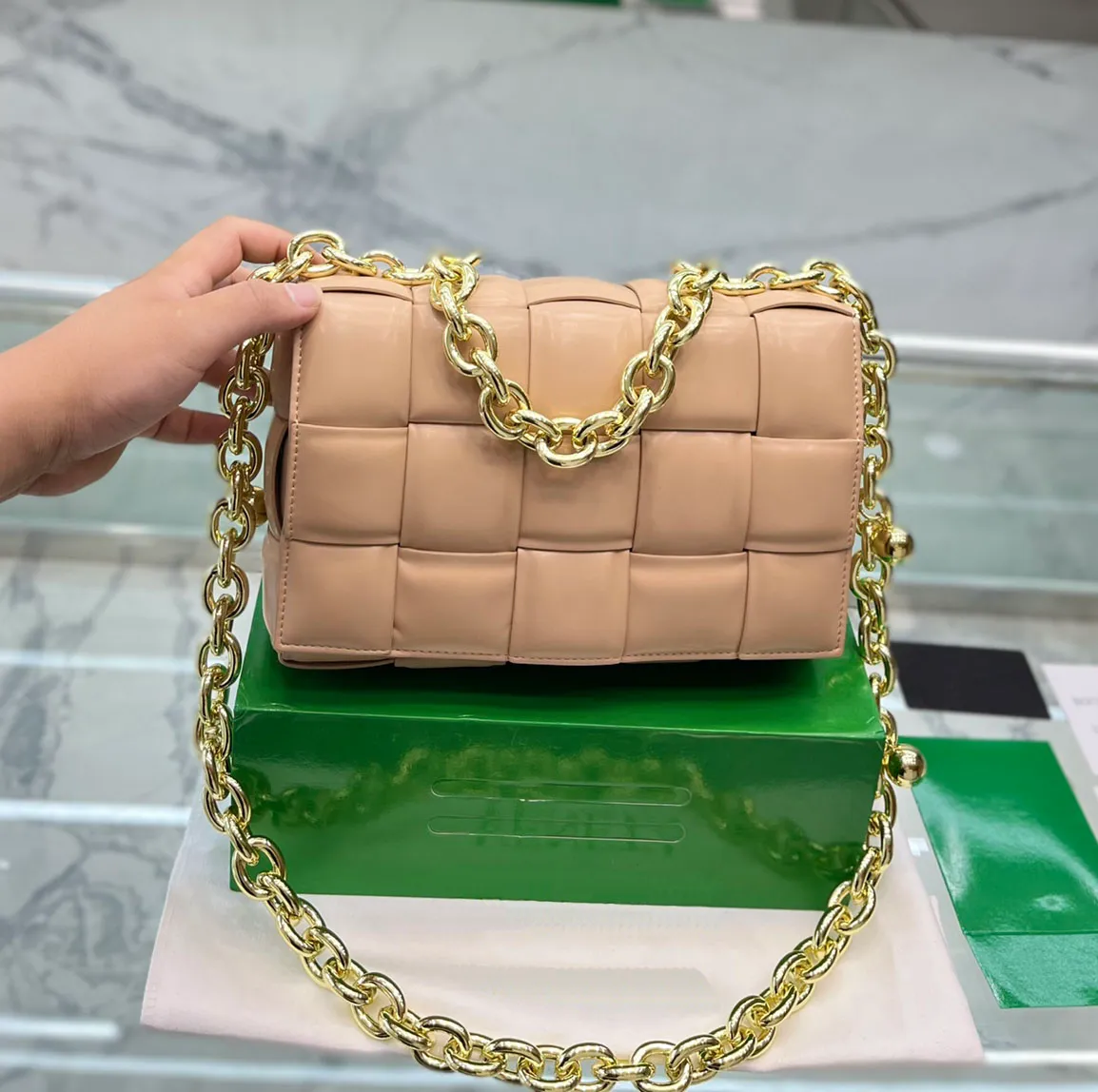 Luxury Designer Bag Shoulder Handbags B Quality High Fashion Women Wallets  Clutch Totes CrossBody Cowhide Thick Chain Braided Square Bags Ladies Purse  5A From Brand_bagstore, $147.36
