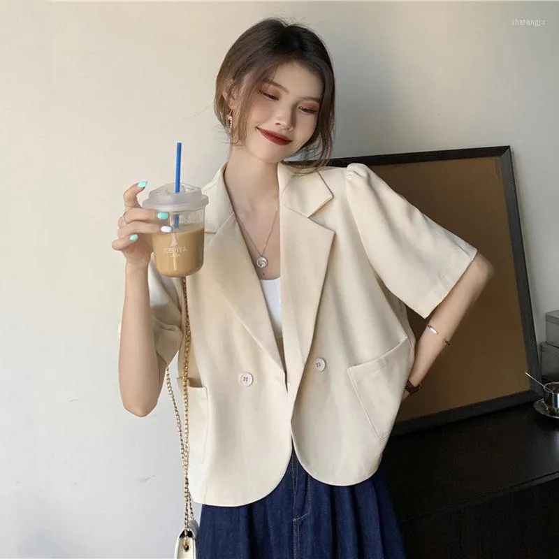 Kadın Ceketleri Kadın Katı Ofis Lady Chic Yaz Moda Bekar Kesilmiş Günlük Mahsuller Temel Ulzzang Çentikli Out Giyim Ceket Kadın