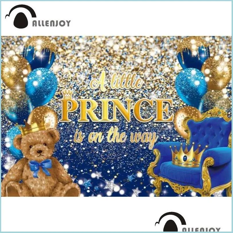 Decorazione per feste Allenjoy Boy Baby Shower Sfondo Palloncini Prince Blue Glitter oro Corona Orso Stelle Compleanno Pophone Backd Mxhome Dhpqa
