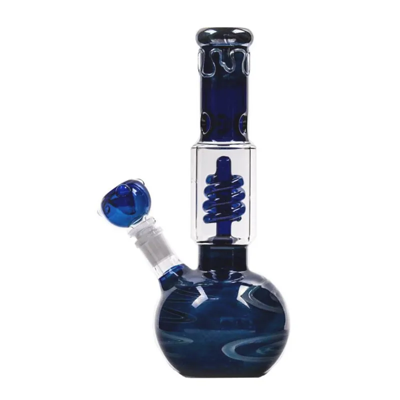 Bongs en verre peints en couleur Pipes à fumer Recycleur Percolateur Tuyau en spirale Filtration Narguilé Dab Rigs One Piece Dessin coloré au détail