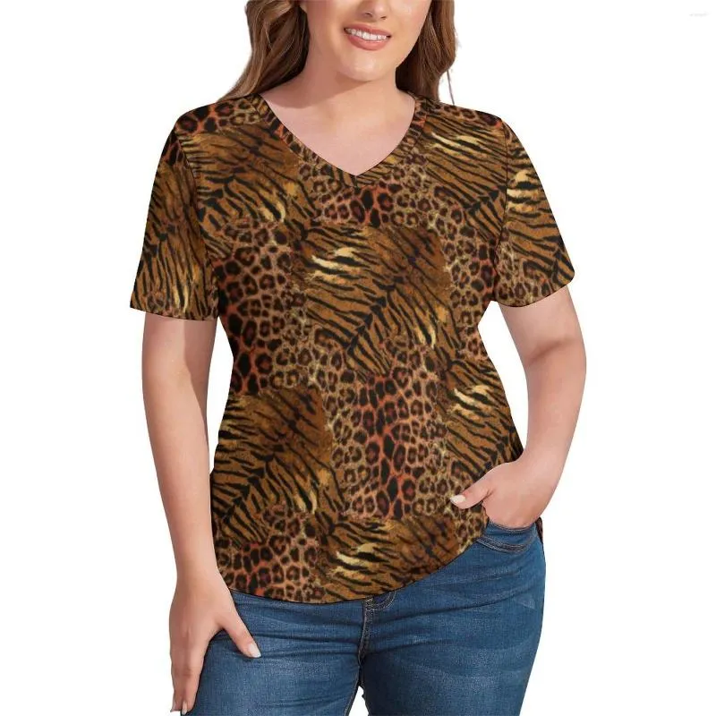 Shirt Leopard Skin Print T Plus Size Trendy Spotted Striped Pretty S Short Sleeves V Neck Casual Tees Ladies Summer Tops